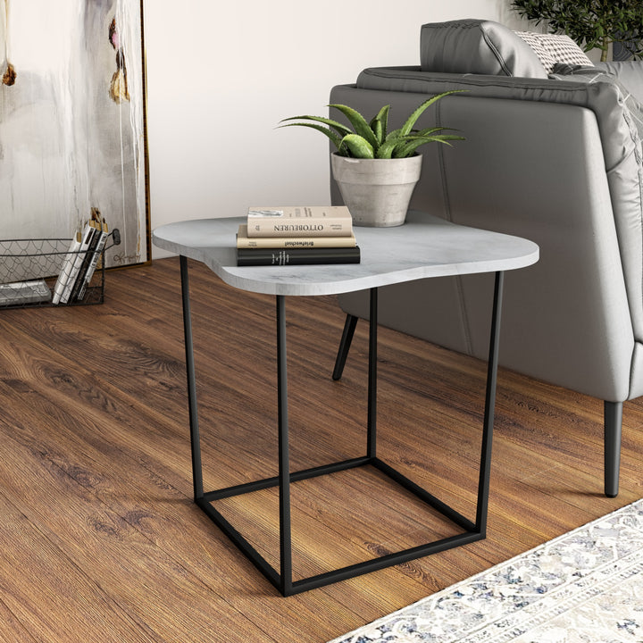 Aleidy  White Marble + Black Metal End Table