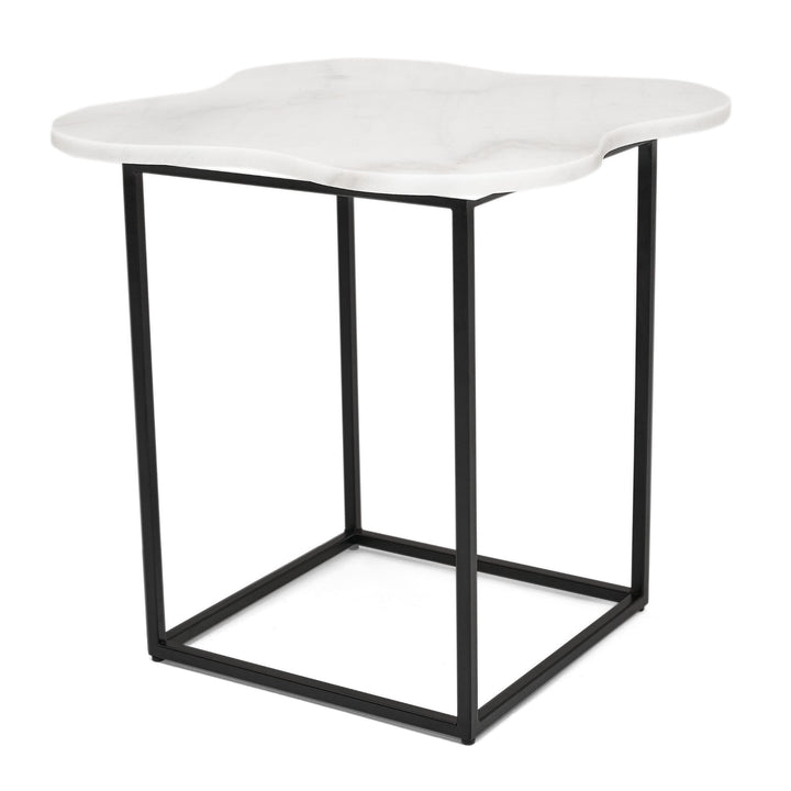 Aleidy - White Marble + Black Metal End Table