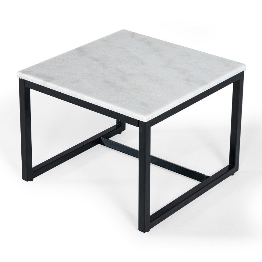 Baca - White Marble + Black Metal End Table