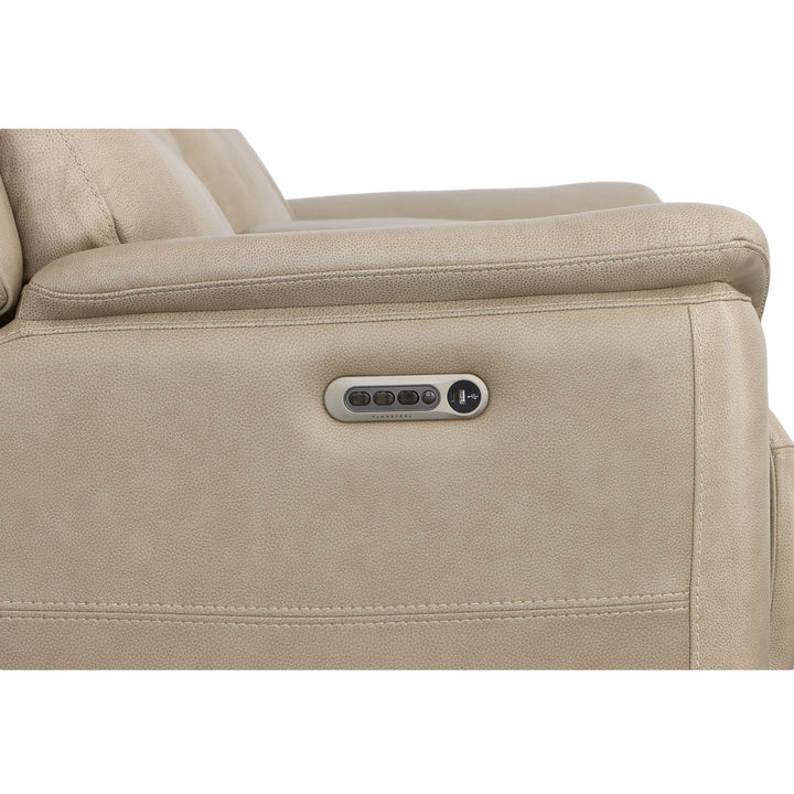 Crew Leather Power Reclining Loveseat with Console, Power Headrests &amp; Lumbar in Pebble