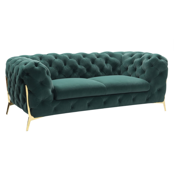 Quincey - Transitional Emerald Green Velvet Loveseat