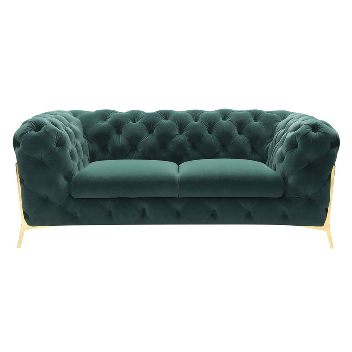 Quincey - Transitional Emerald Green Velvet Loveseat