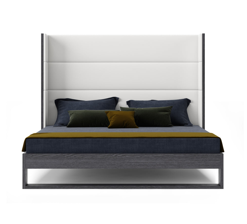 Heloise - Contemporary White Leather & Grey Elm Trim Bed