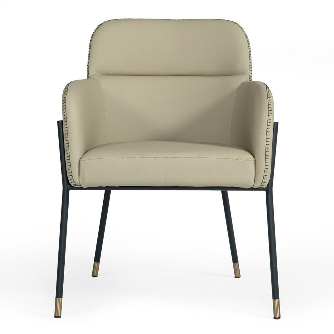 Brady  Modern Black Metal + Greige Vegan Leather Dining Chair