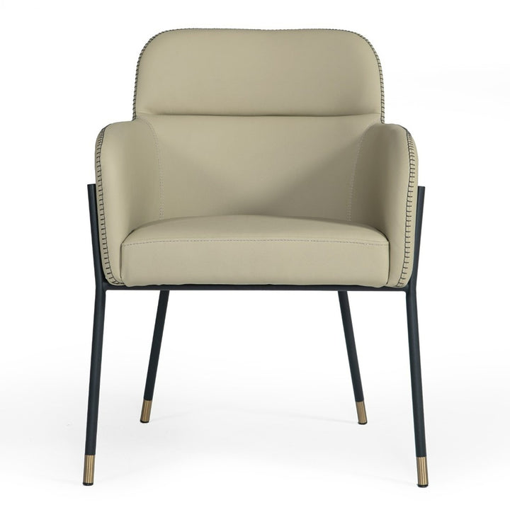 Brady  Modern Black Metal + Greige Vegan Leather Dining Chair