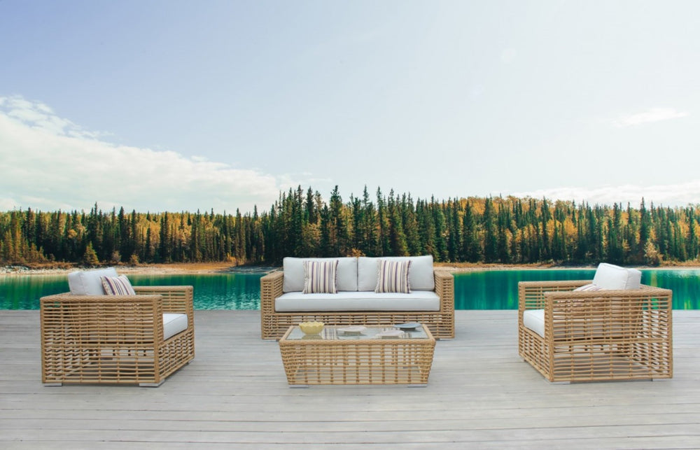 Ko Tao - Outdoor Beige + Wicker Sofa - View 3