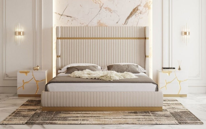 Sterling Modern Beige + Gold Bed + Nightstands