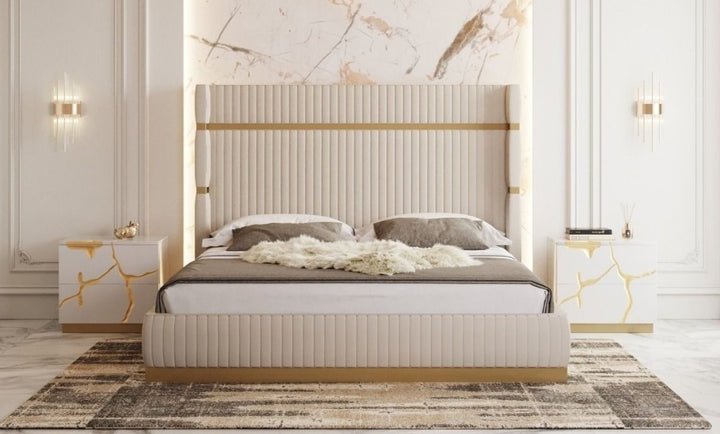 Sterling Modern Beige + Gold Bed + Nightstands
