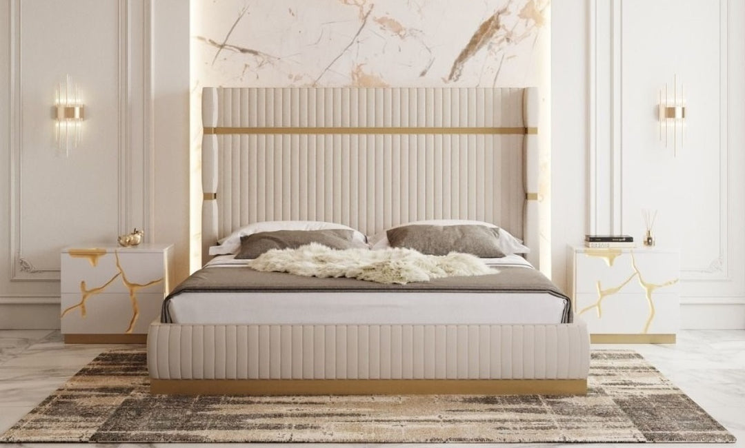 Sterling Modern Beige + Gold Bed + Nightstands