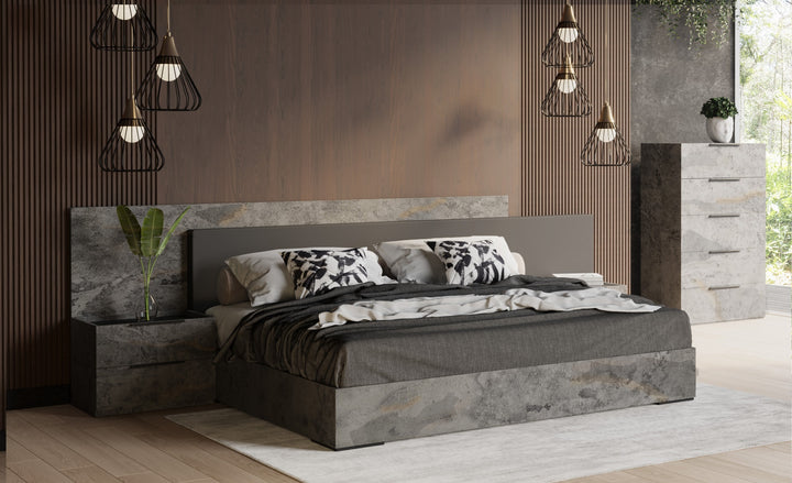 Ferrara  Modern Volcano Oxide Grey Bed with Nightstands