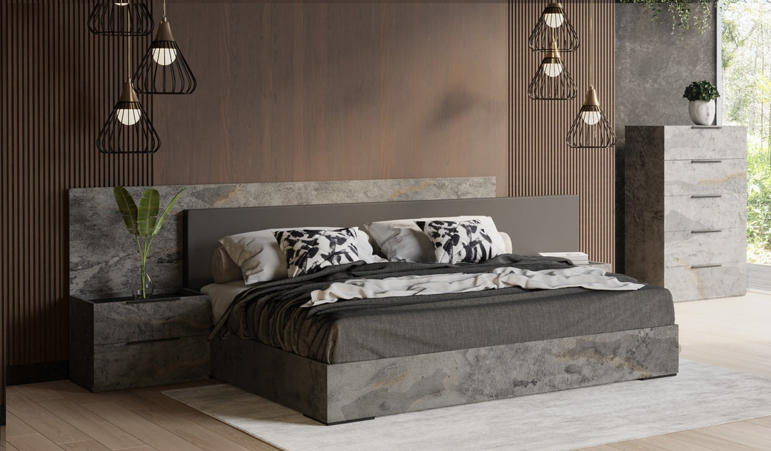 Ferrara  Modern Volcano Oxide Grey Bed with Nightstands