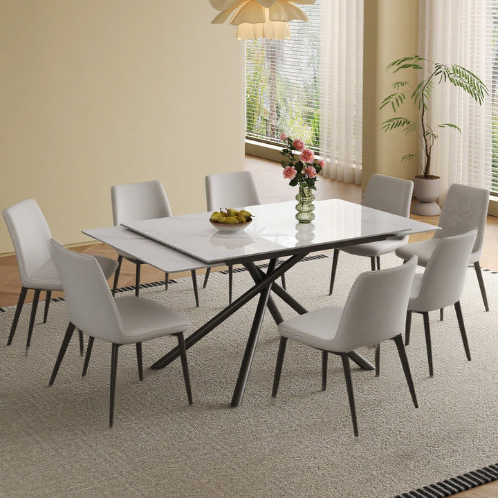 Modern Retractable Sintered Stone Dining Table Set with 8 Chairs