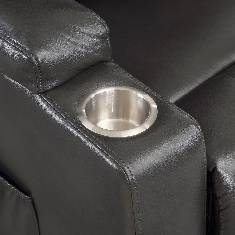 Evander - Recliner With Power Lift & Massage - Gunmetal Leather Aire