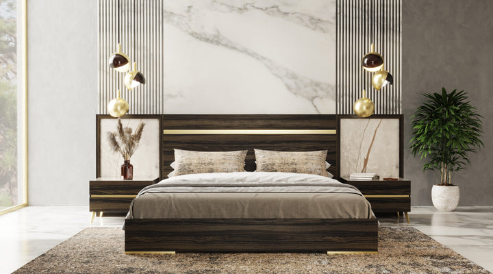 Velondra - Modern Eucalypto + Marble Bed with Two Nightstands - View 4