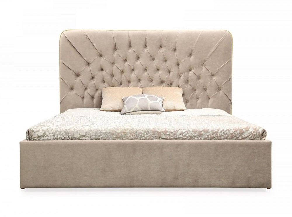 Moontide  Glam Beige Velvet and Brushed Brass Bed