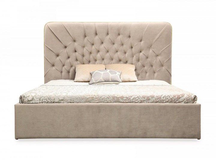 Moontide - Glam Beige Velvet and Brushed Brass Bed