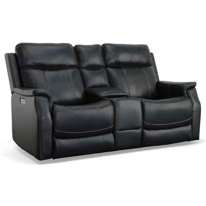 Easton Power Reclining Loveseat With Console, Power Headrests &amp; Lumbar Ocean