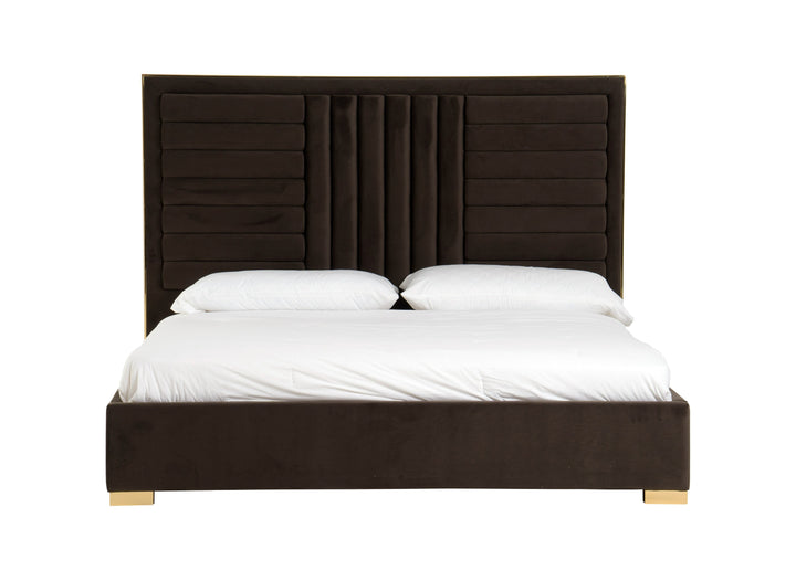 Daystar - Modern Dark Brown Velvet &amp; Gold Bed