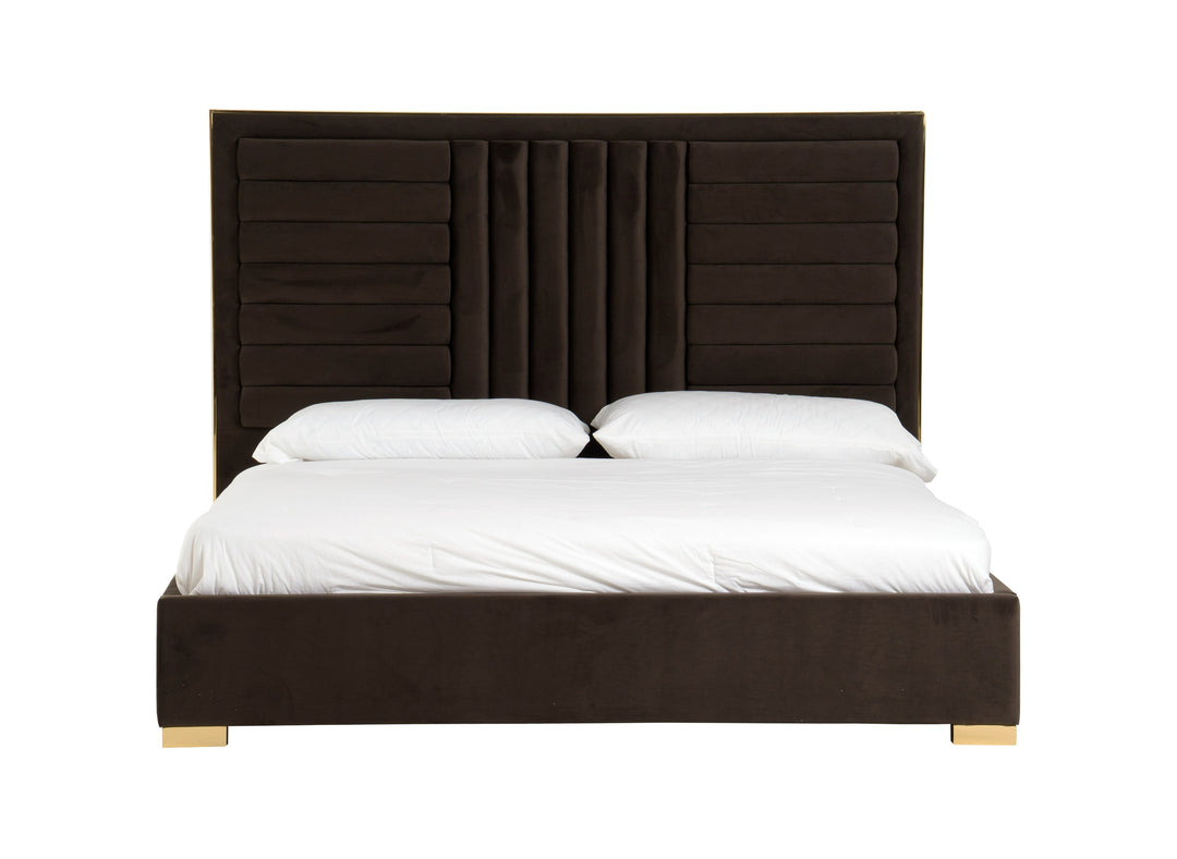 Daystar - Modern Dark Brown Velvet & Gold Bed