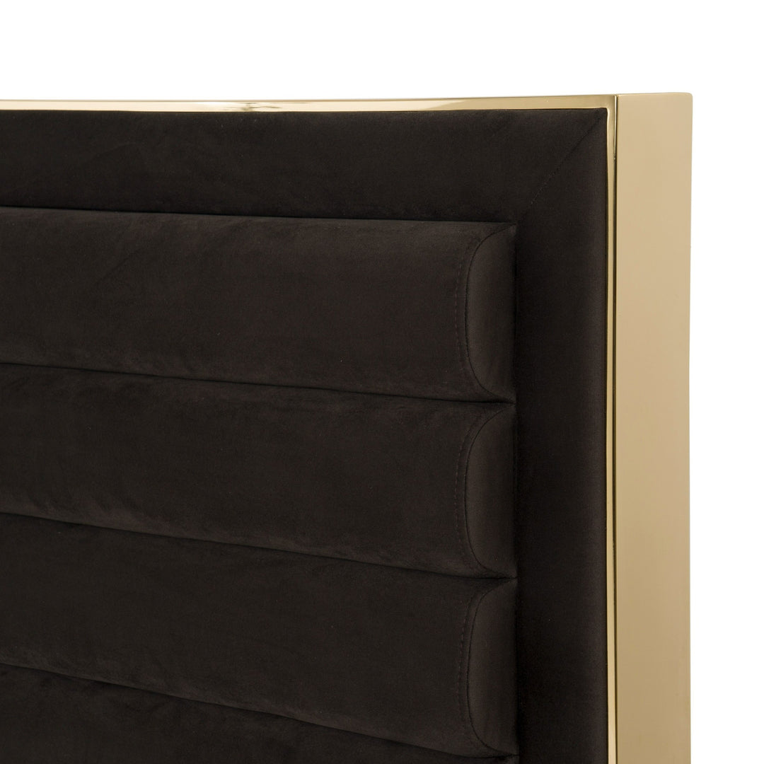 Daystar + Roma - Modern Dark Brown Velvet + Walnut 4-Piece Bedroom Set