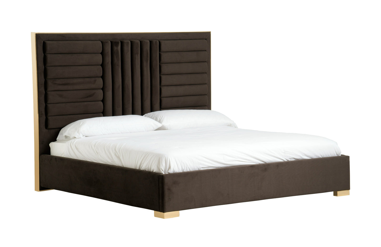 Daystar - Modern Dark Brown Velvet  and  Gold Bed