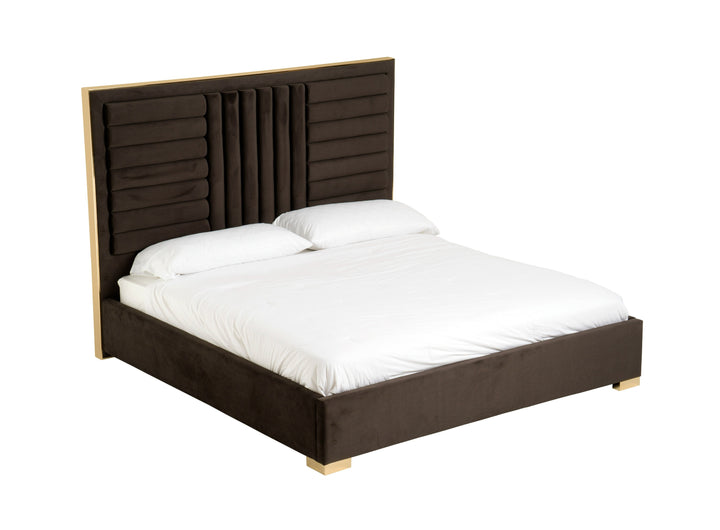 Daystar - Modern Dark Brown Velvet &amp; Gold Bed