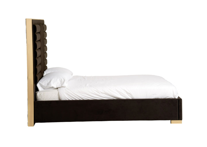 Daystar - Modern Dark Brown Velvet  and  Gold Bed