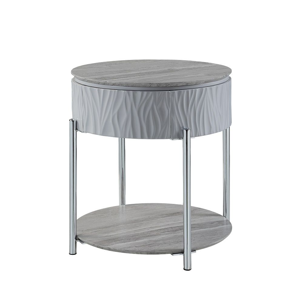 ACME Furniture Yukino End Table Gray High Gloss & Chrome
