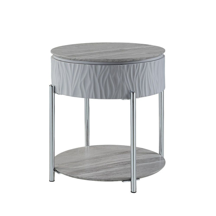 ACME Furniture Yukino End Table Gray High Gloss & Chrome