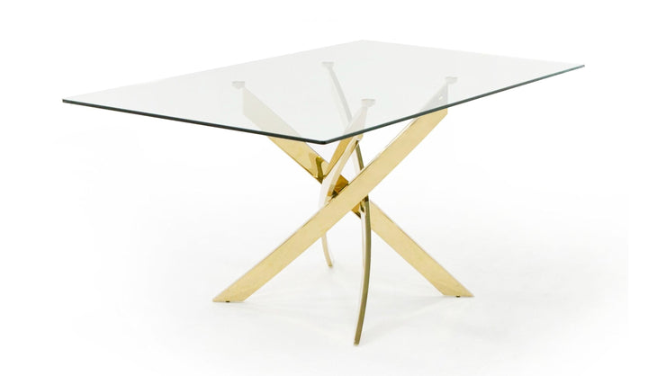 Pyrite Modern Glass and Gold Dining Table