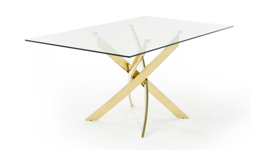 Pyrite Modern Glass and Gold Dining Table - View 11