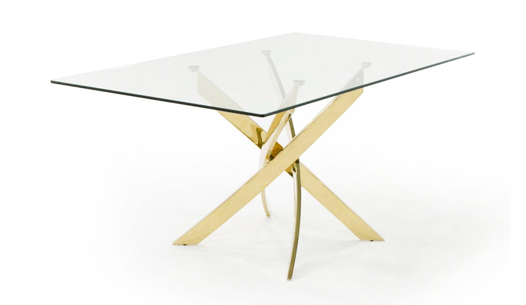 Pyrite Modern Glass and Gold Dining Table