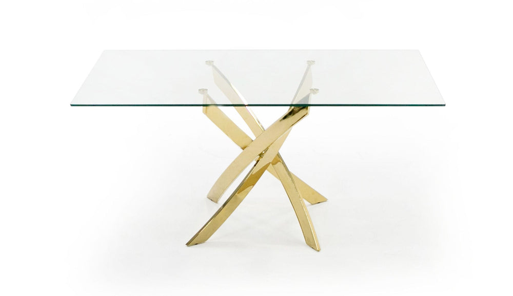 Pyrite Modern Glass and Gold Dining Table - View 10