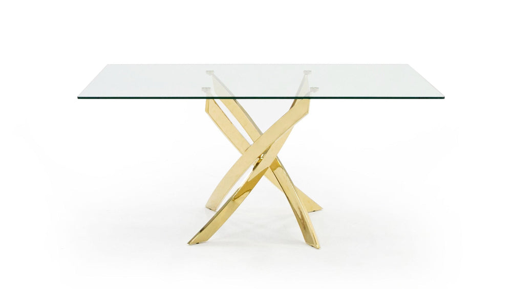 Pyrite Modern Glass and Gold Dining Table - View 9