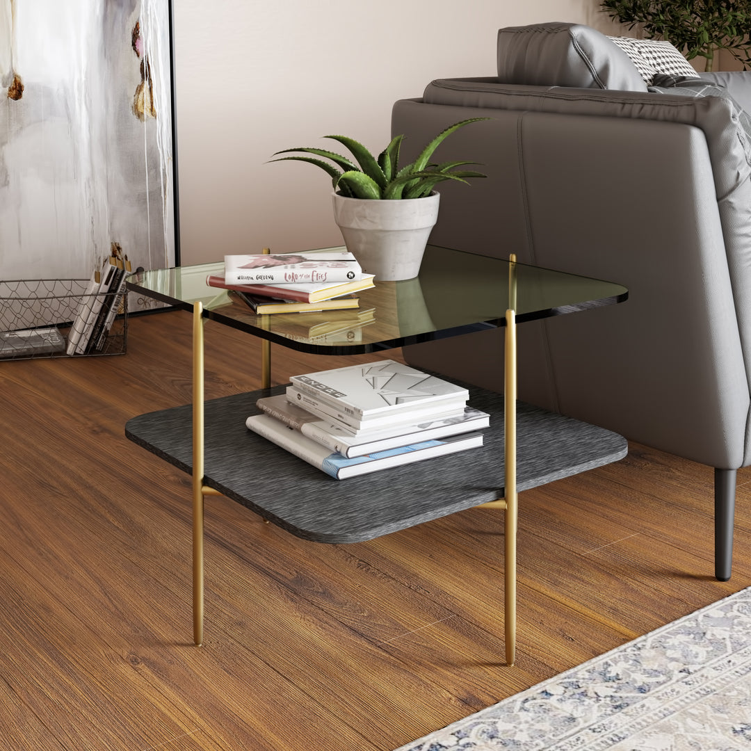 Cari  Glam Gold + Glass End Table