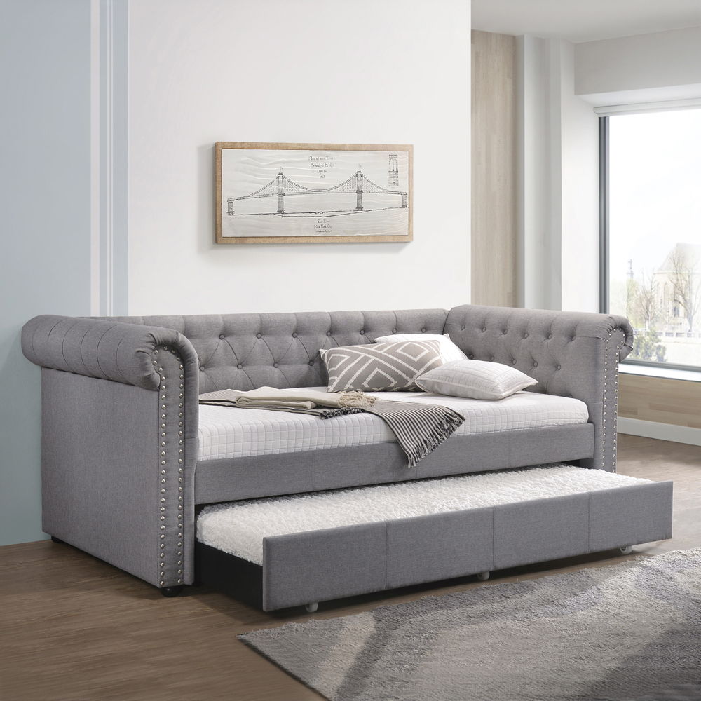 Justice - Twin Daybed With Trundle - Smoke Gray Fabric