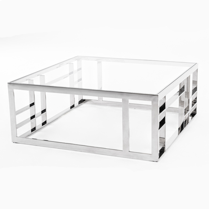 Stephen - Modern Glass &amp; Stainless Steel Square Coffee Table
