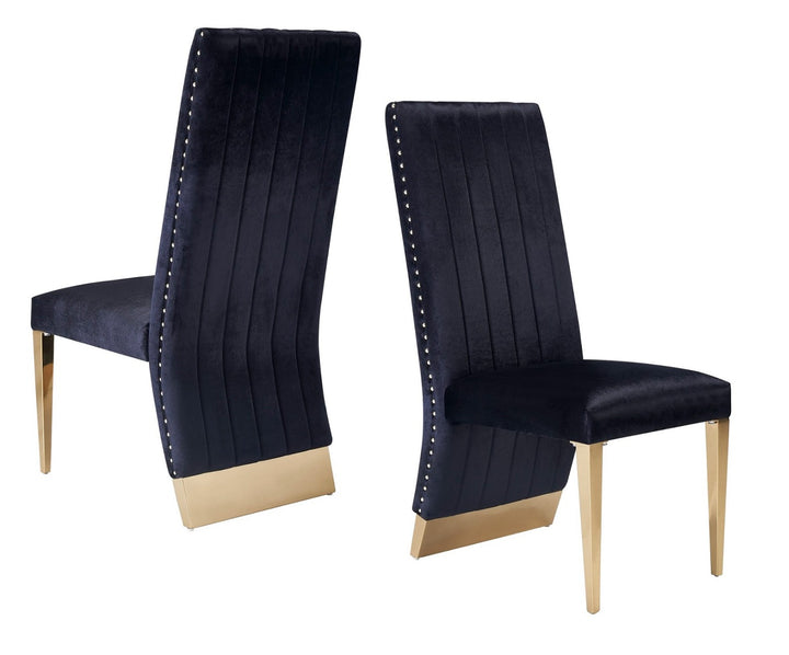 Keisha - Modern Black Velvet and Gold Dining Chair Set of 2