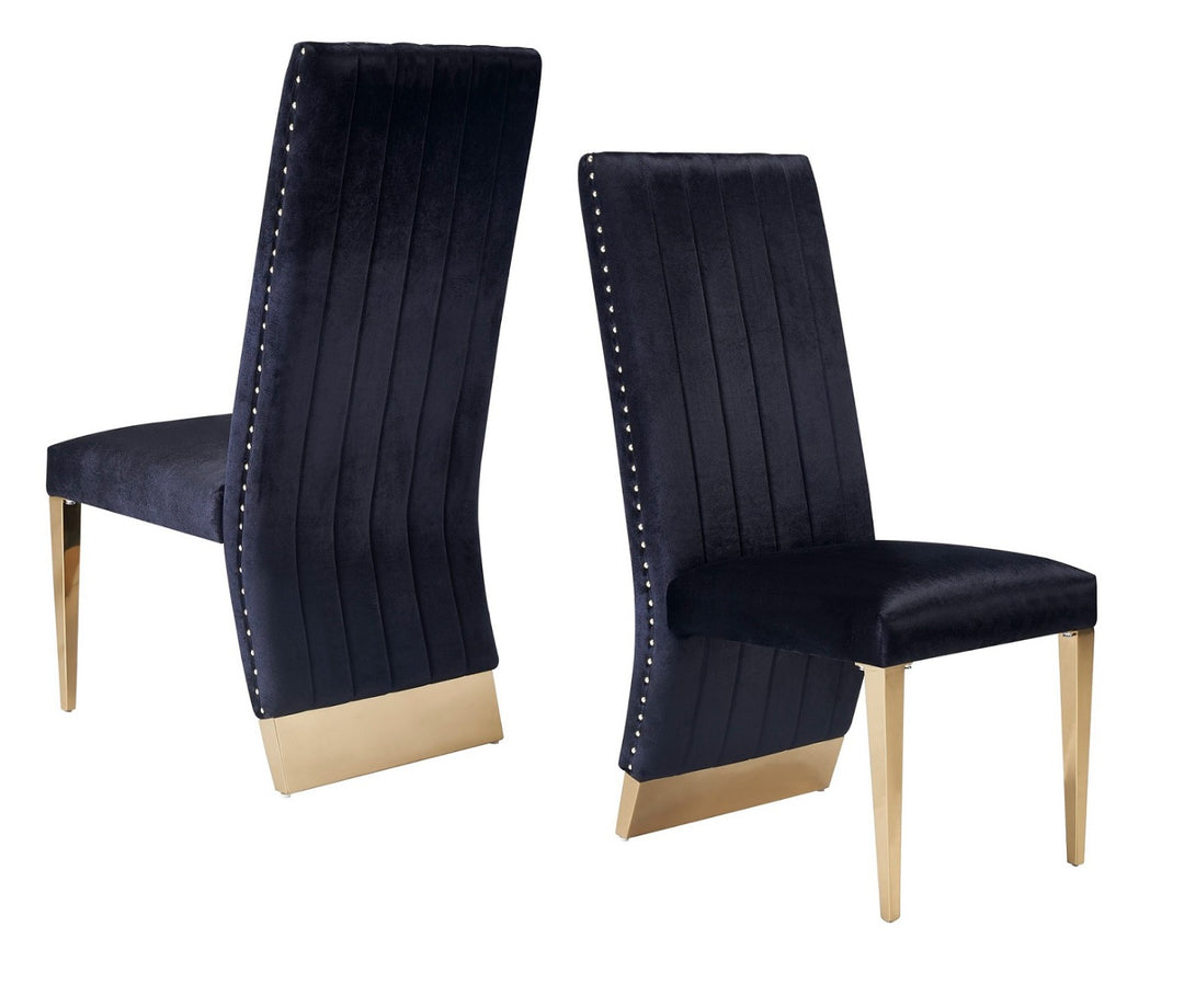 Keisha - Modern Black Velvet and Gold Dining Chair Set of 2