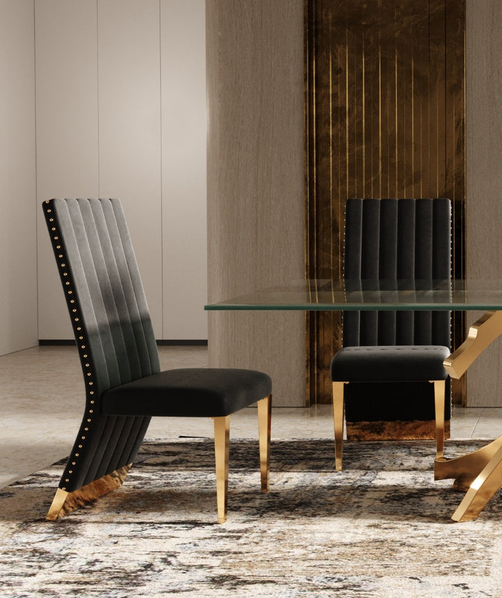Keisha - Modern Black Velvet and Gold Dining Chair Set of 2