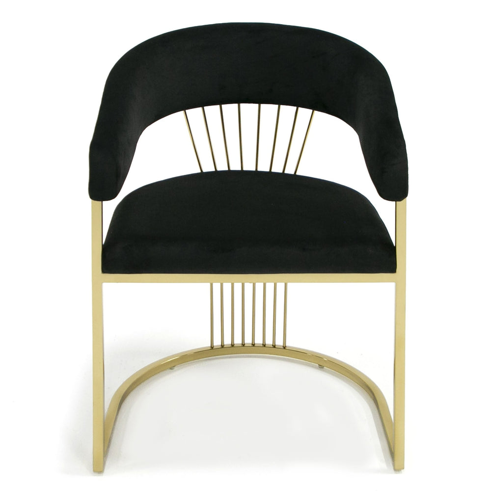 Linda - Modern Black Velvet and Gold Dining Chair - View 2