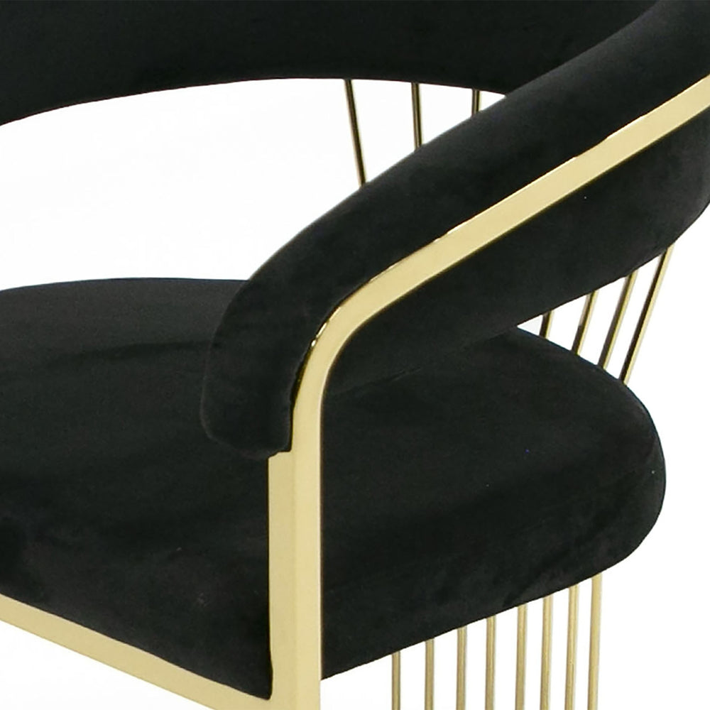 Linda - Modern Black Velvet and Gold Dining Chair - View 4