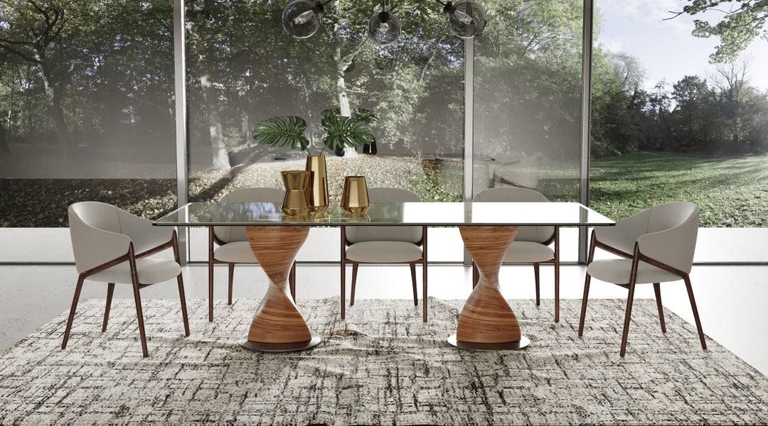 Cleveland - Contemporary Glass and Walnut Dining Table