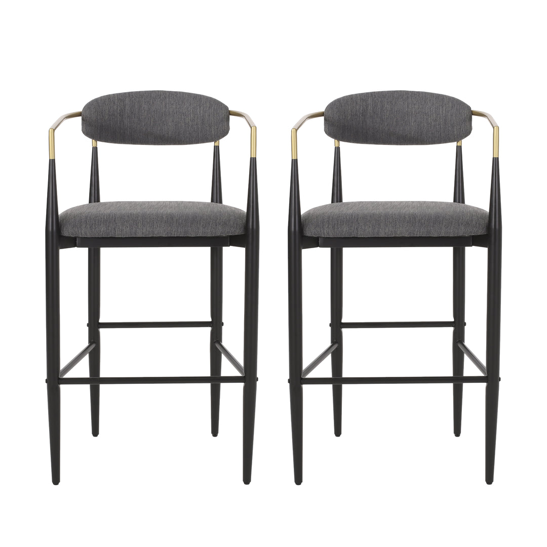 Upholstered Iron Bar Stool – Gray (Set of 2)