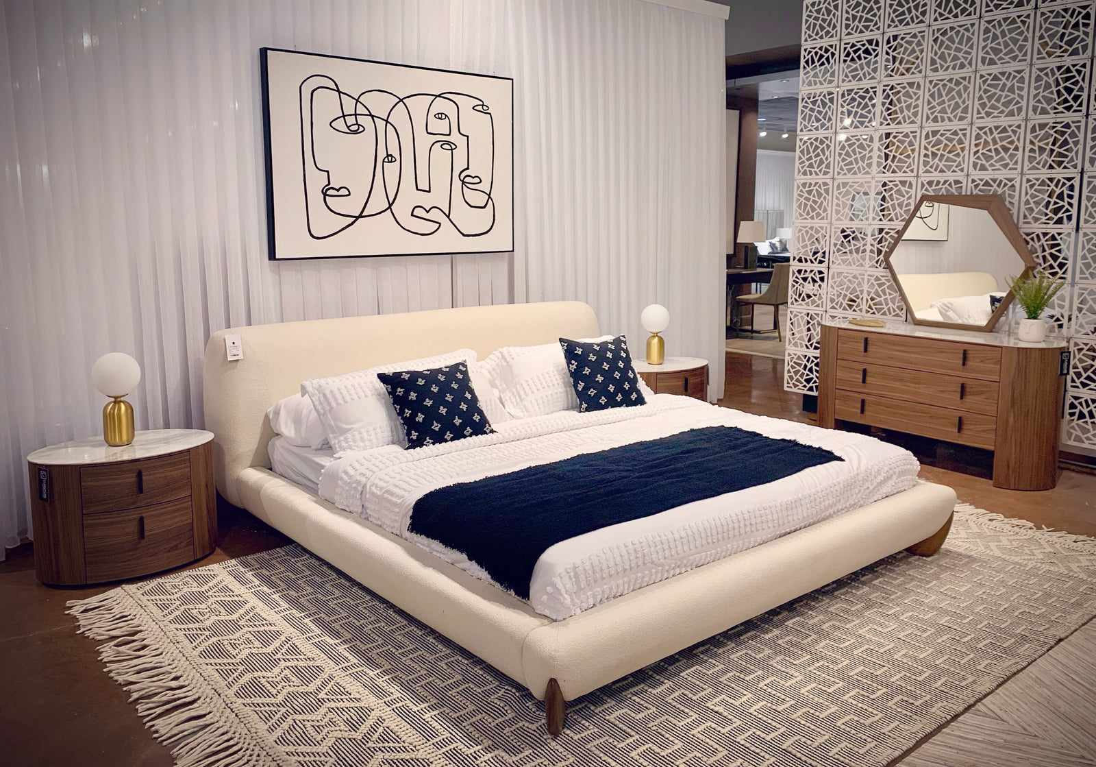 Fleury - Contemporary Cream Fabric and Walnut Bed