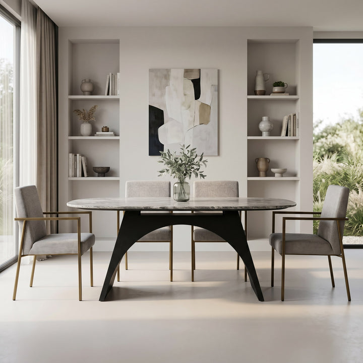 Burnham - Modern Light Grey &amp; Brass Arm Dining Chair
