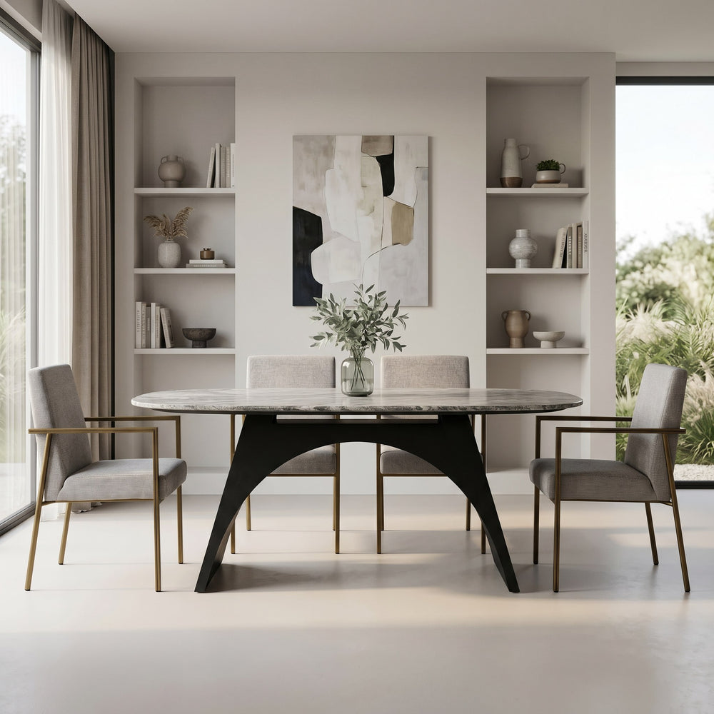 Burnham - Modern Light Grey & Brass Arm Dining Chair - View 11