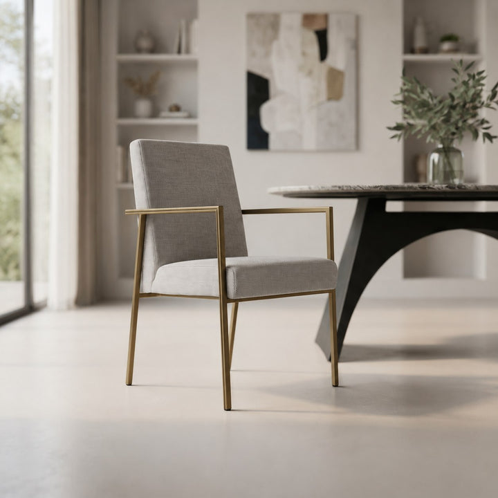 Burnham - Modern Light Grey &amp; Brass Arm Dining Chair