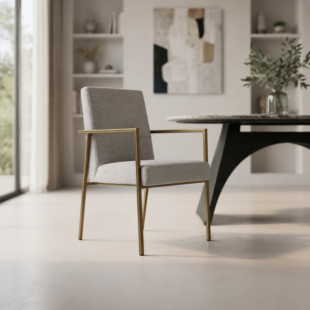Burnham - Modern Light Grey & Brass Arm Dining Chair