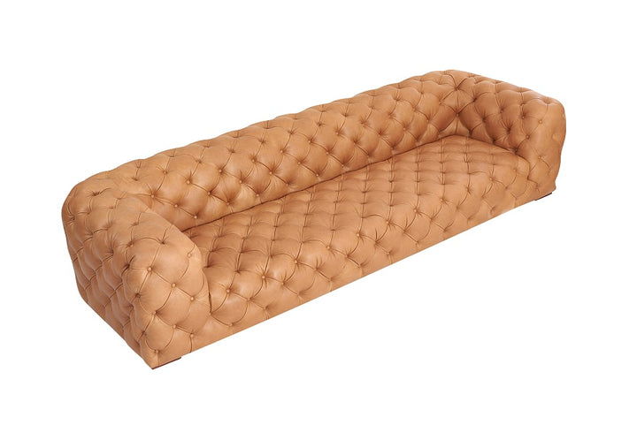 Dexter - Transitional Camel Full Italian Leather Tufted Sofa